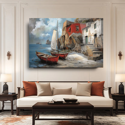 Deniz ve Sandal Manzarası Cam Tablo