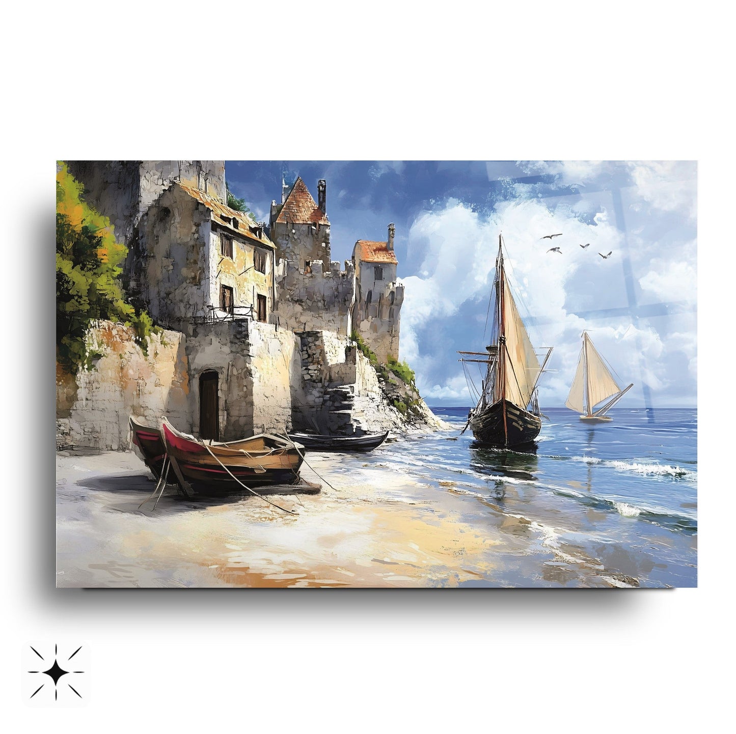 Deniz ve Sandal Manzarası Cam Tablo