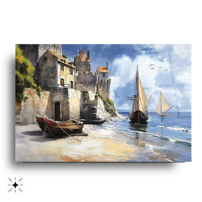 Deniz ve Sandal Manzarası Cam Tablo