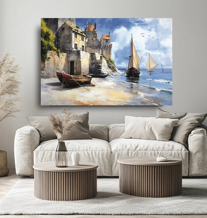 Deniz ve Sandal Manzarası Cam Tablo