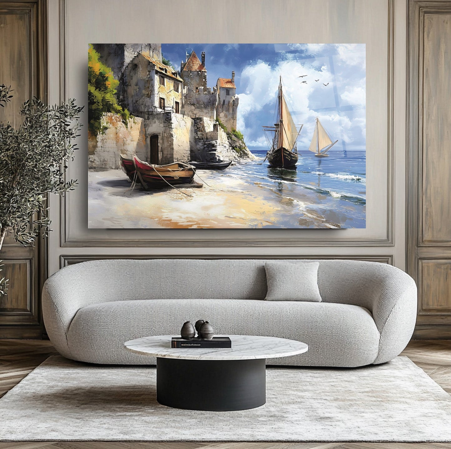 Deniz ve Sandal Manzarası Cam Tablo