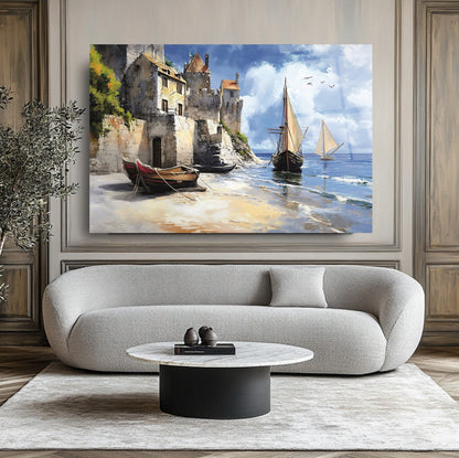 Deniz ve Sandal Manzarası Cam Tablo