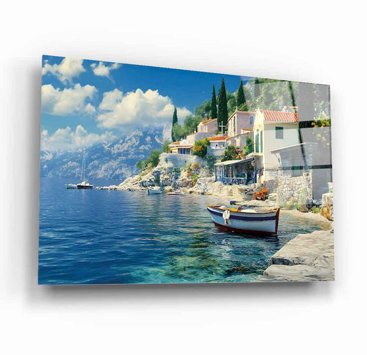 Deniz ve Sandal Manzarası Cam Tablo