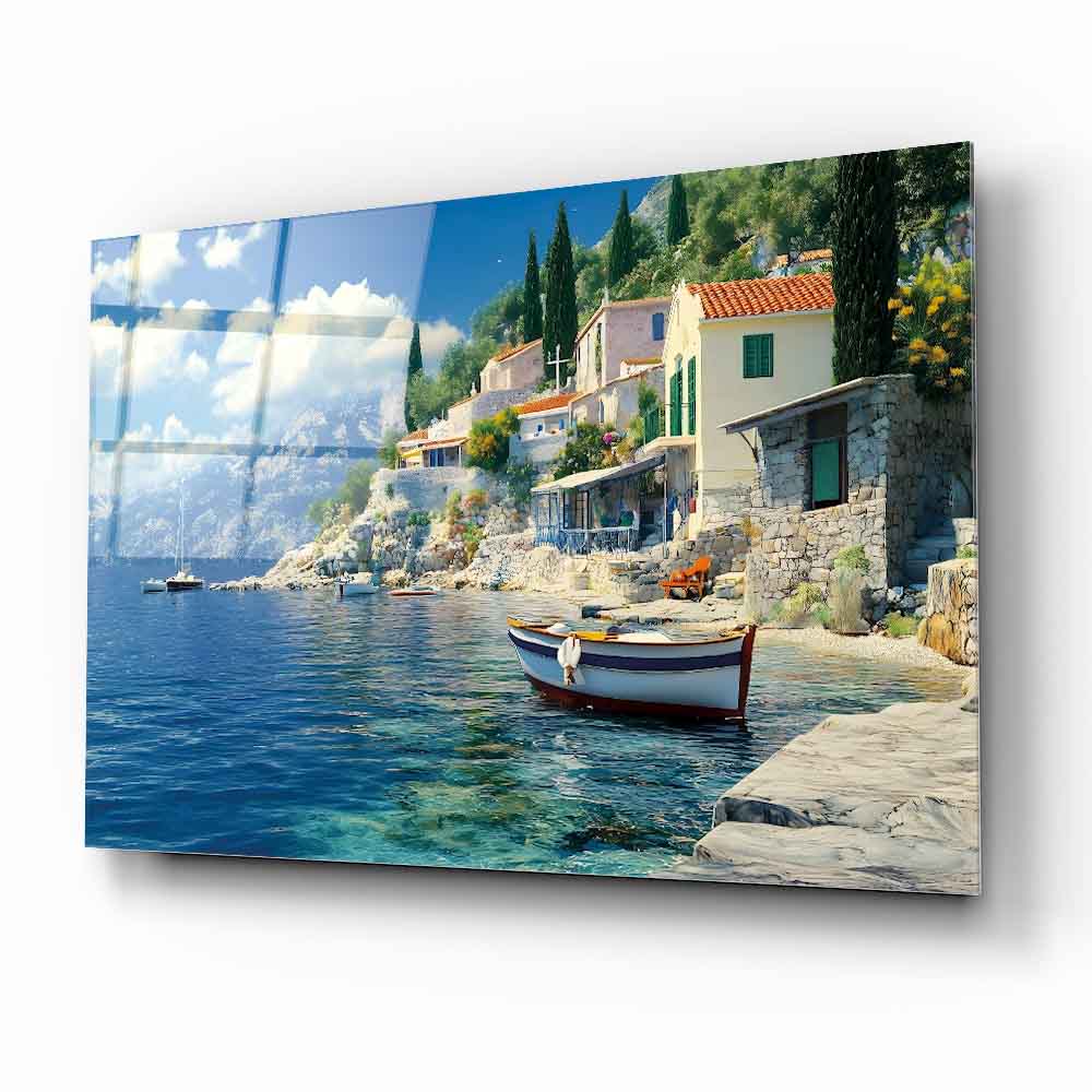 Deniz ve Sandal Manzarası Cam Tablo