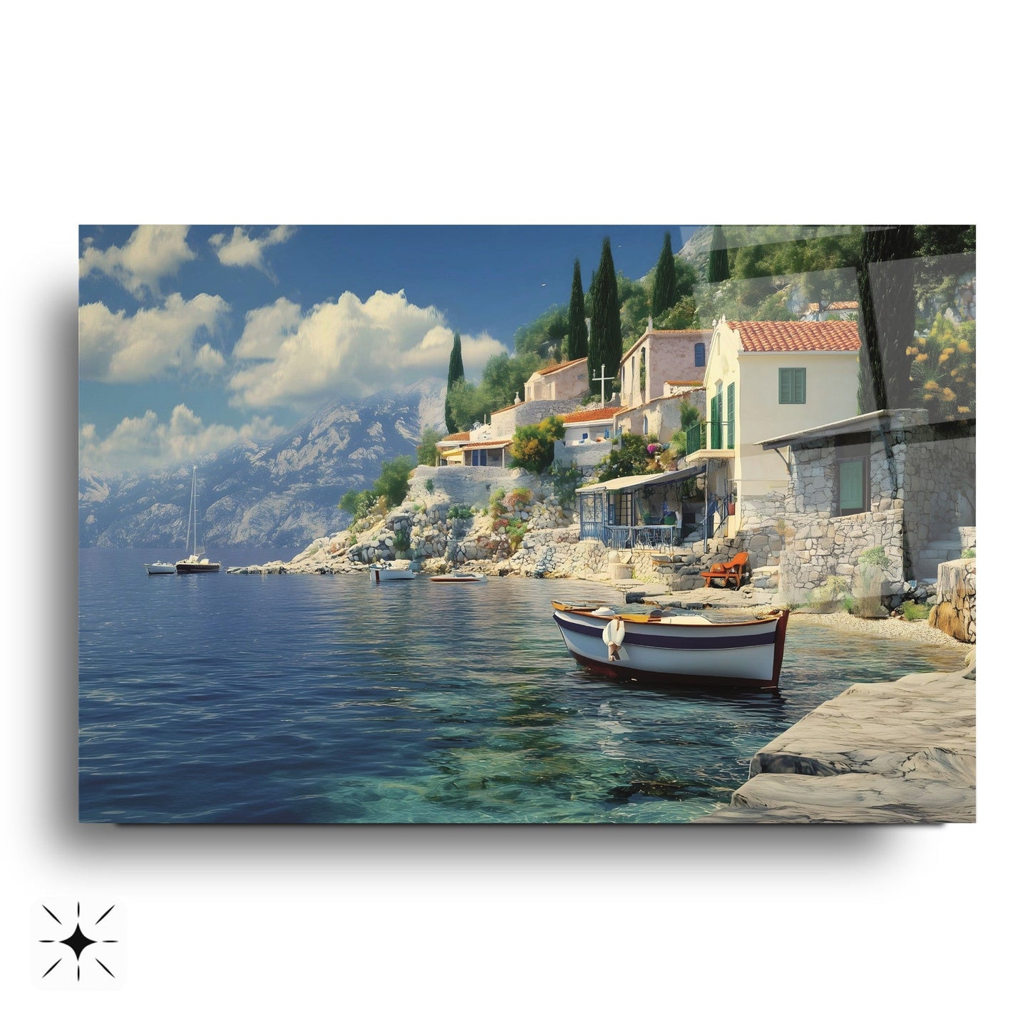 Deniz ve Sandal Manzarası Cam Tablo