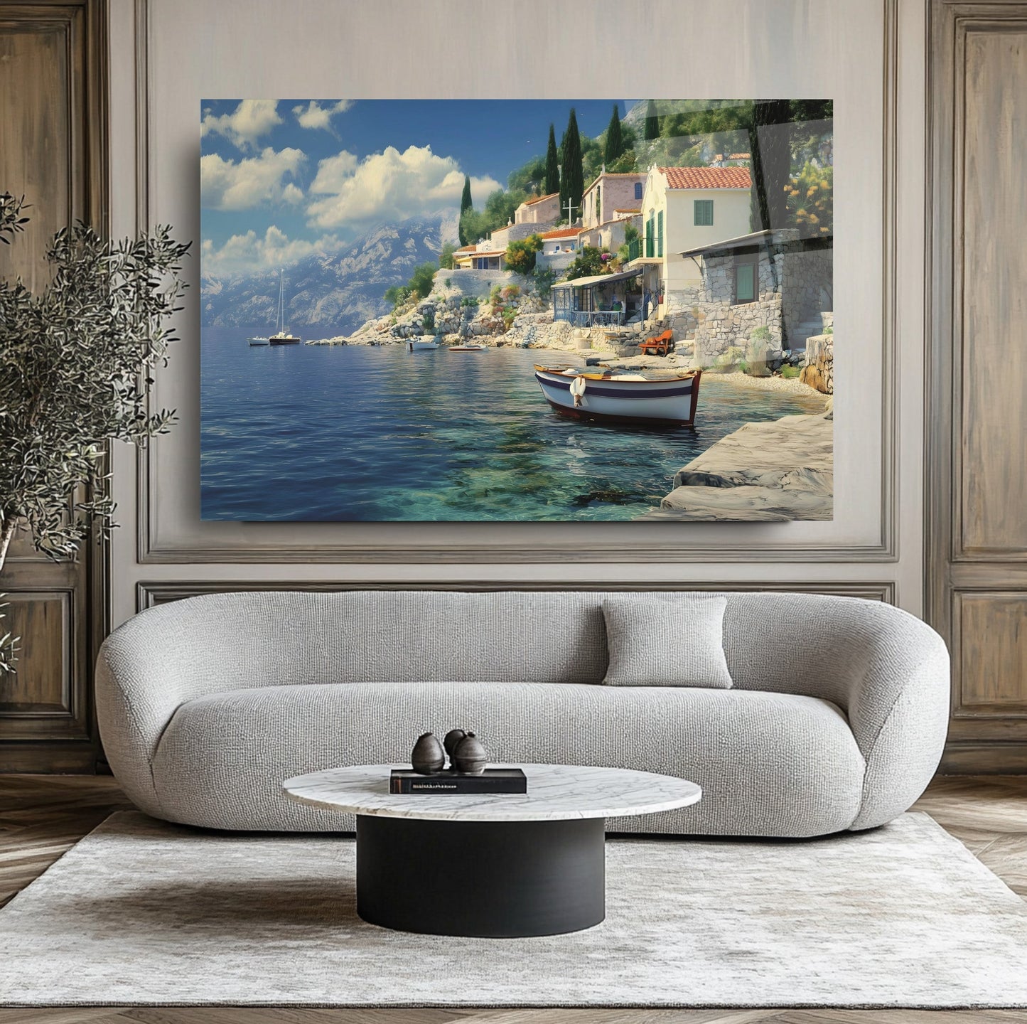 Deniz ve Sandal Manzarası Cam Tablo