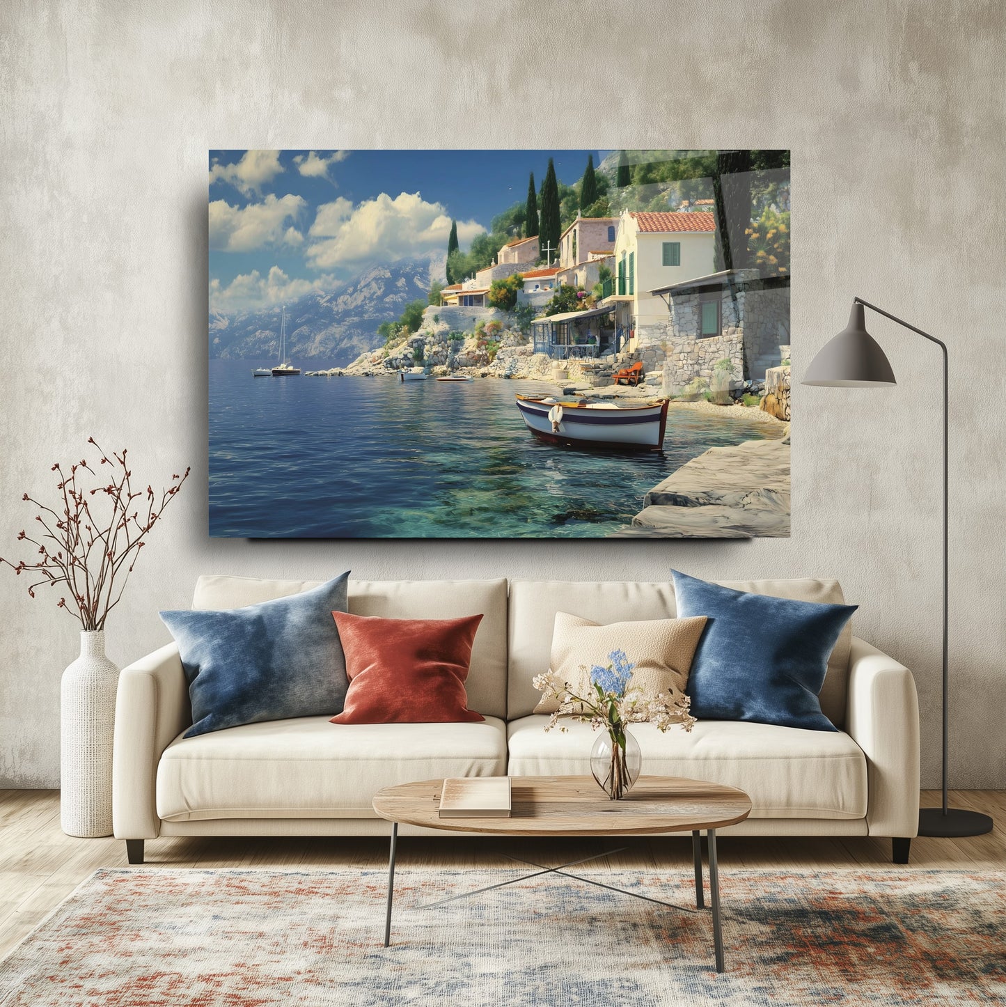 Deniz ve Sandal Manzarası Cam Tablo