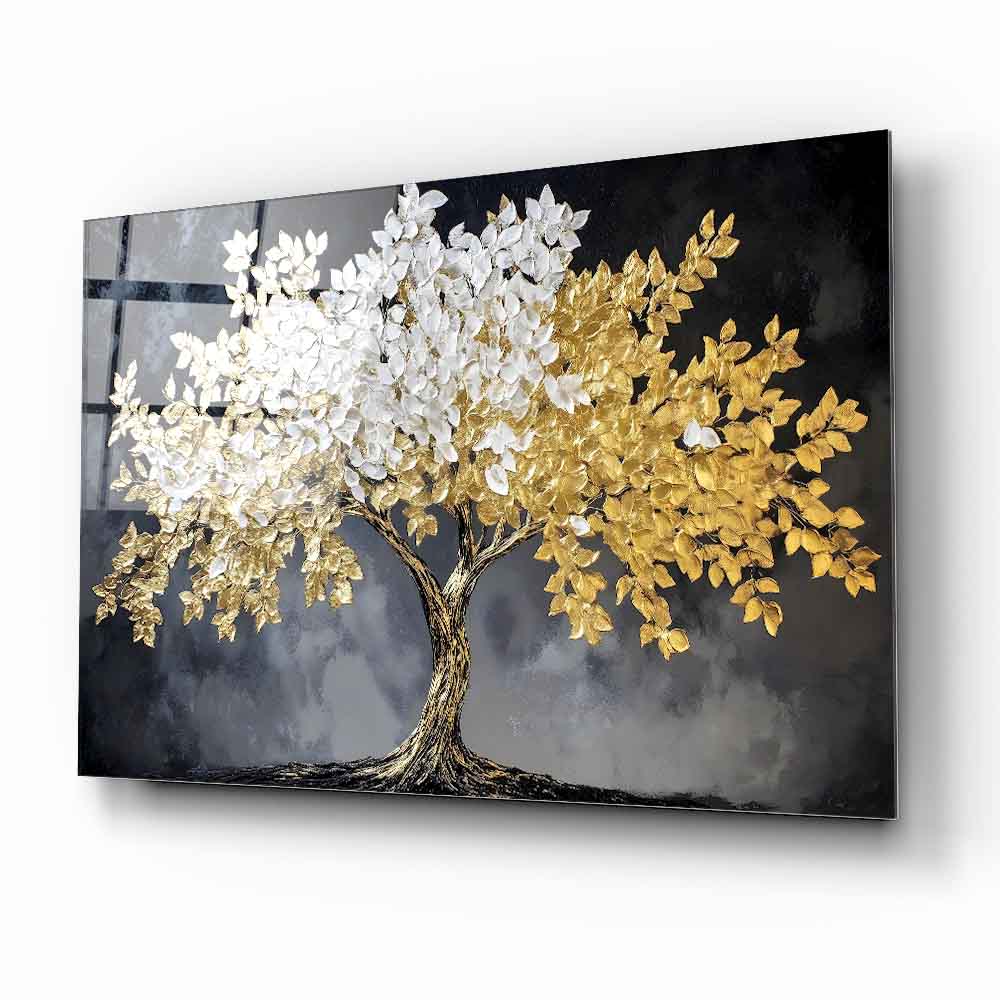 Gold Detaylı Hayat Ağacı Cam Tablo