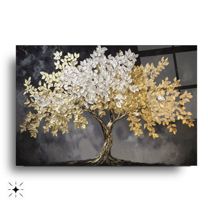 Gold Detaylı Hayat Ağacı Cam Tablo