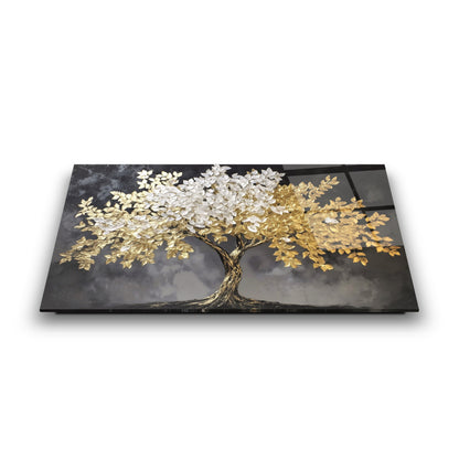 Gold Detaylı Hayat Ağacı Cam Tablo