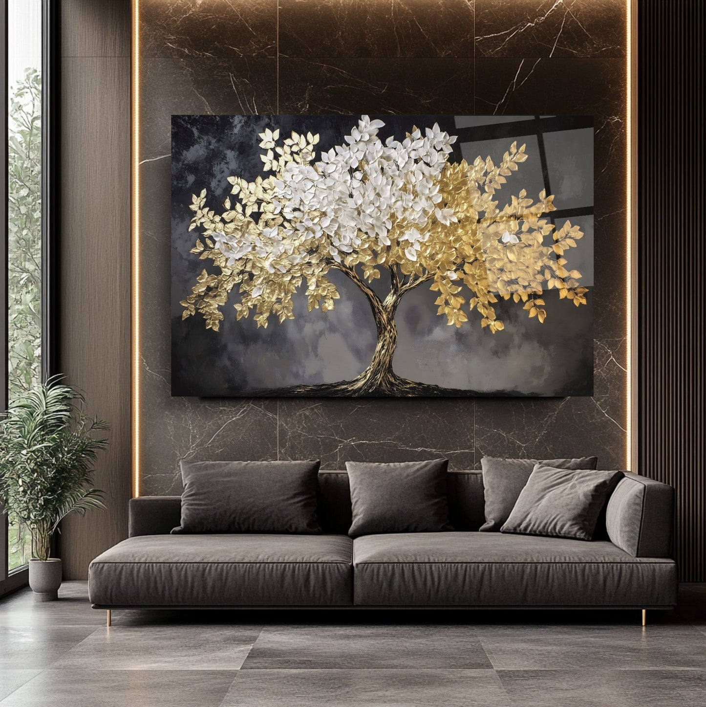 Gold Detaylı Hayat Ağacı Cam Tablo