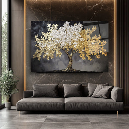 Gold Detaylı Hayat Ağacı Cam Tablo