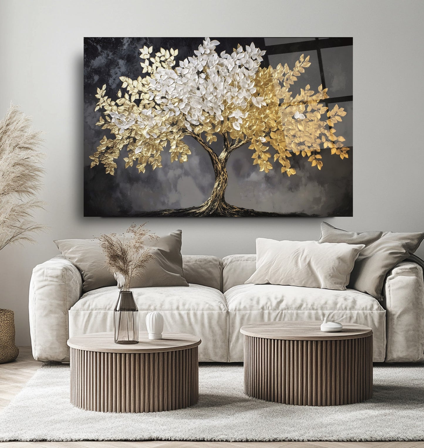 Gold Detaylı Hayat Ağacı Cam Tablo