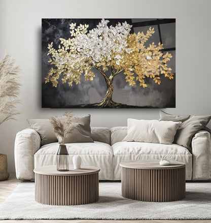 Gold Detaylı Hayat Ağacı Cam Tablo
