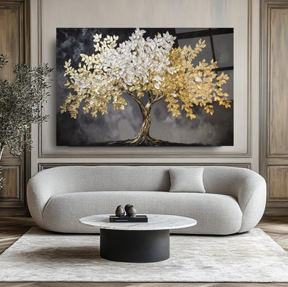 Gold Detaylı Hayat Ağacı Cam Tablo