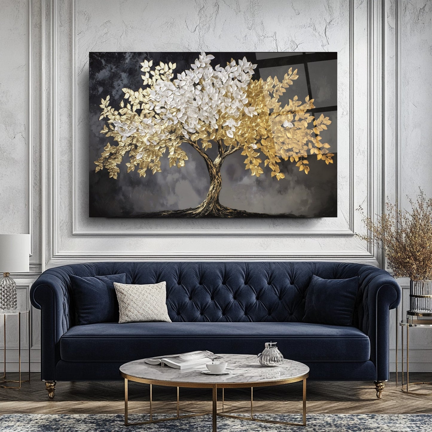 Gold Detaylı Hayat Ağacı Cam Tablo