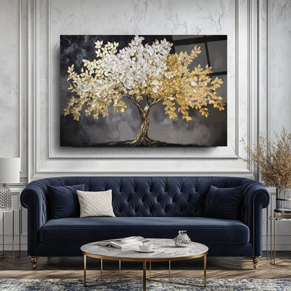 Gold Detaylı Hayat Ağacı Cam Tablo