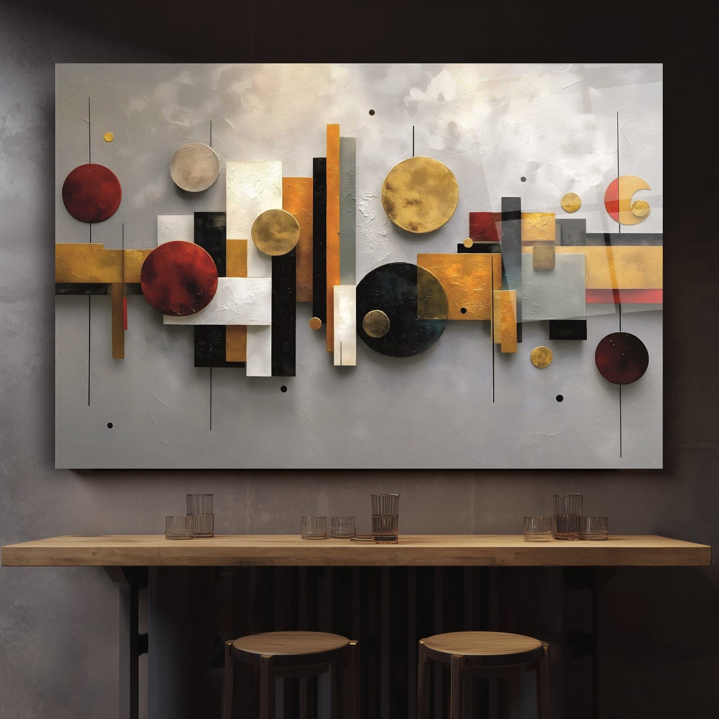 Geometrik Renkli Soyut Cam Tablo