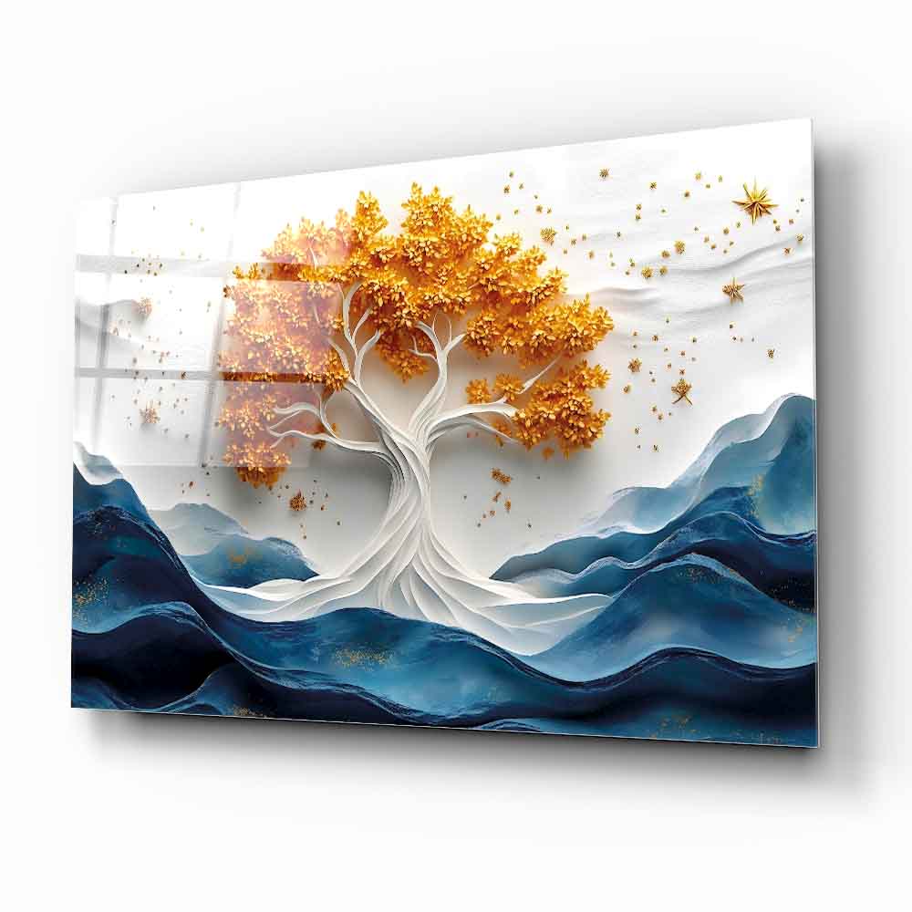 Turuncu Hayat Ağacı Cam Tablo