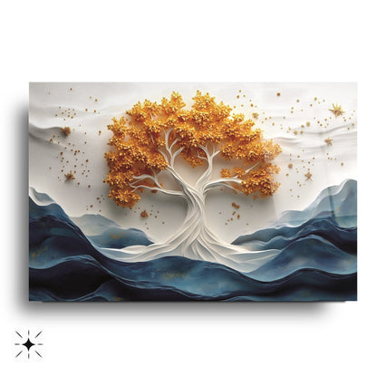 Turuncu Hayat Ağacı Cam Tablo