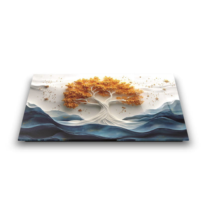 Turuncu Hayat Ağacı Cam Tablo
