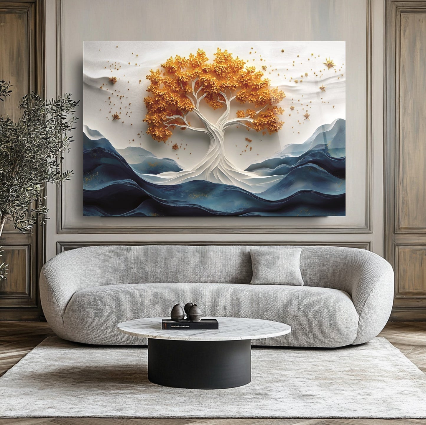 Turuncu Hayat Ağacı Cam Tablo