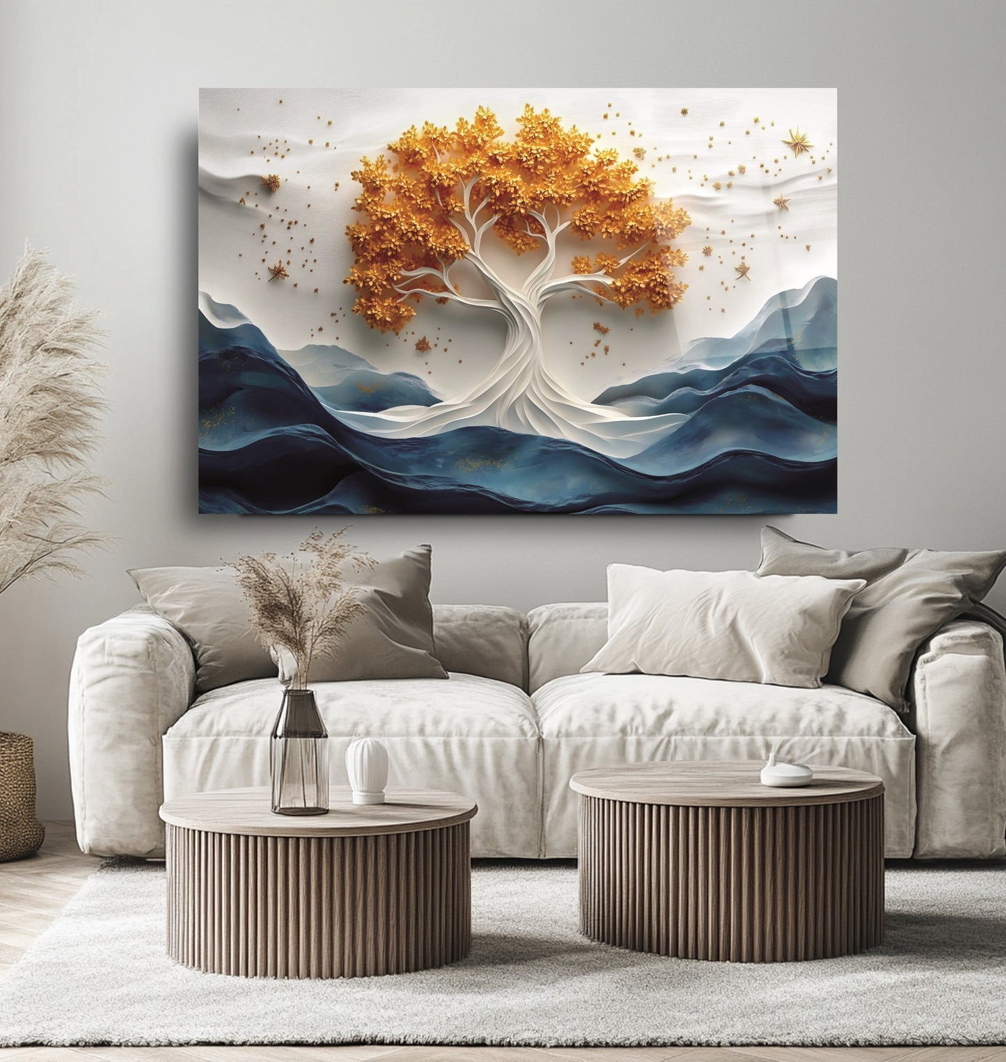 Turuncu Hayat Ağacı Cam Tablo