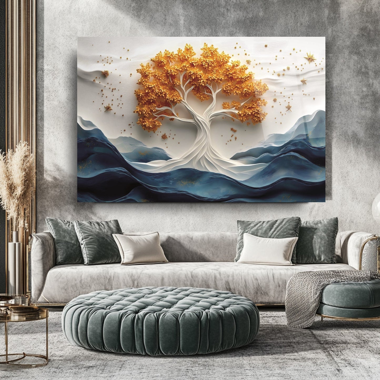 Turuncu Hayat Ağacı Cam Tablo