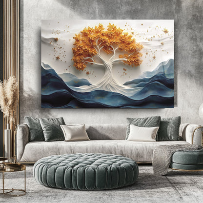 Turuncu Hayat Ağacı Cam Tablo