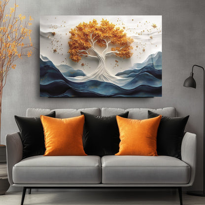 Turuncu Hayat Ağacı Cam Tablo