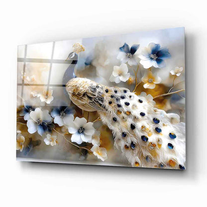 Çiçekli Tavus Kuşu Cam Tablo