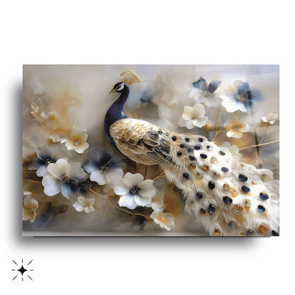 Çiçekli Tavus Kuşu Cam Tablo