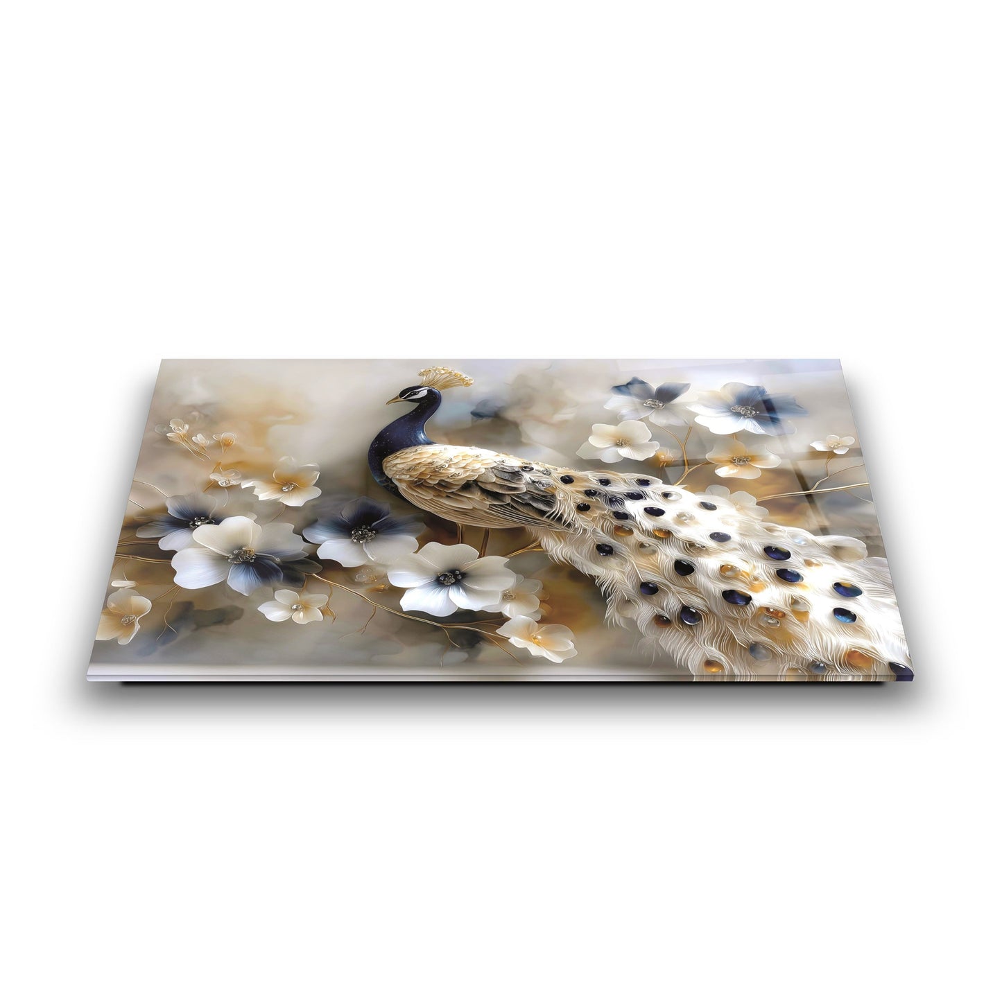 Çiçekli Tavus Kuşu Cam Tablo