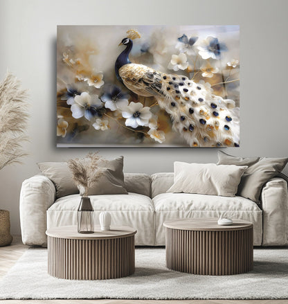 Çiçekli Tavus Kuşu Cam Tablo