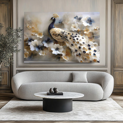 Çiçekli Tavus Kuşu Cam Tablo