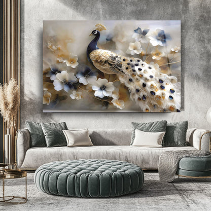 Çiçekli Tavus Kuşu Cam Tablo