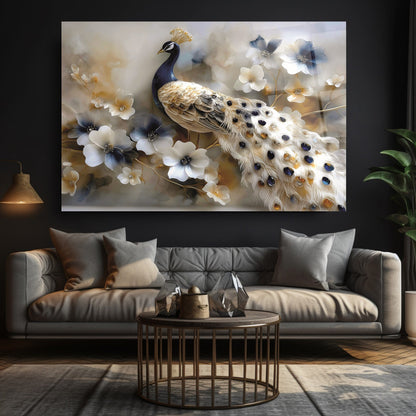 Çiçekli Tavus Kuşu Cam Tablo
