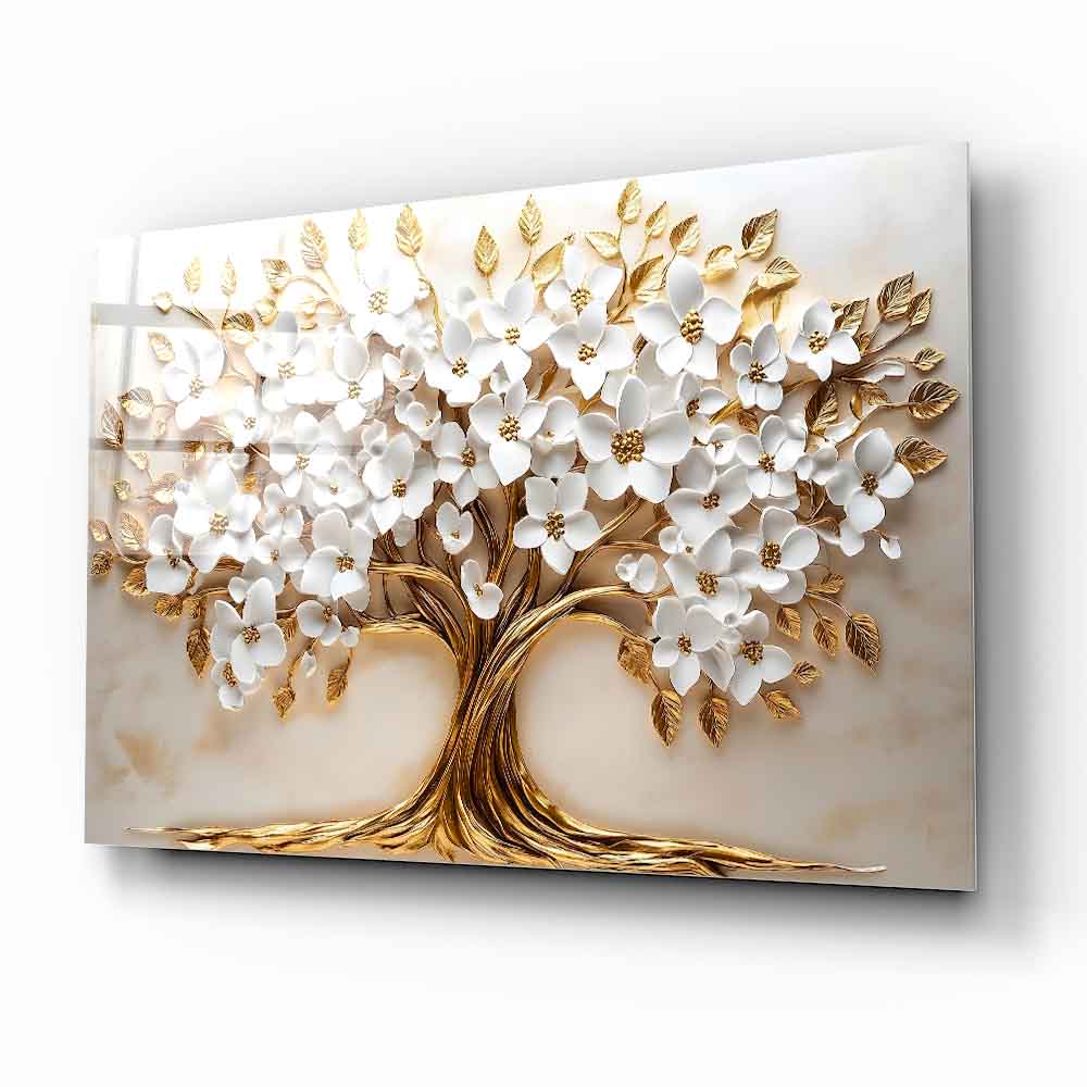 Çiçekli Hayat Ağacı Cam Tablo