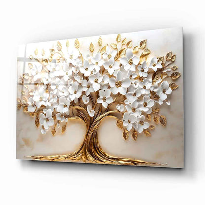 Çiçekli Hayat Ağacı Cam Tablo