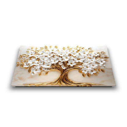 Çiçekli Hayat Ağacı Cam Tablo