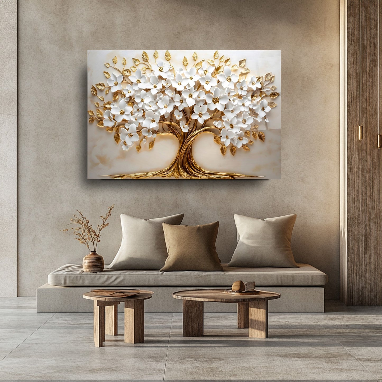 Çiçekli Hayat Ağacı Cam Tablo