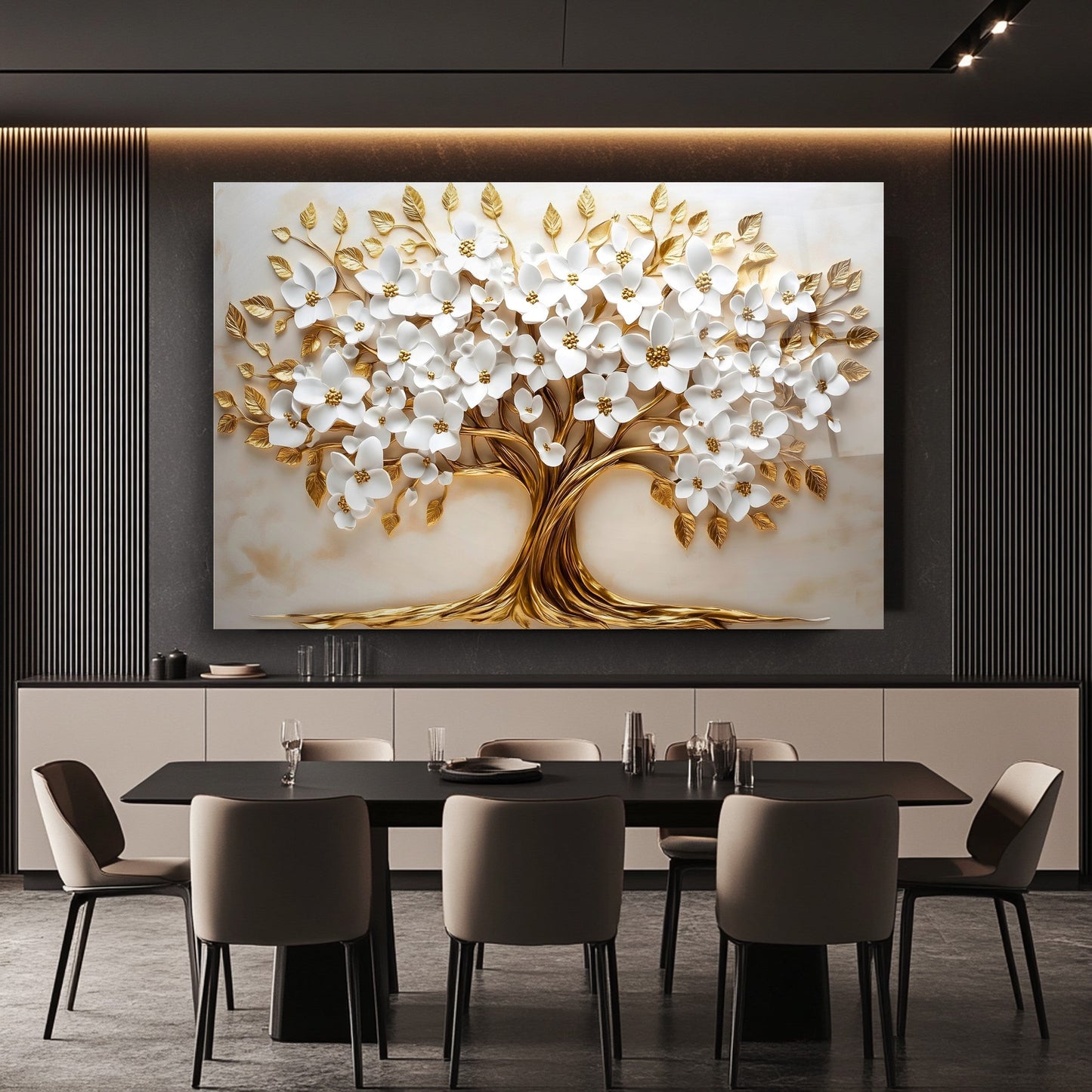 Çiçekli Hayat Ağacı Cam Tablo