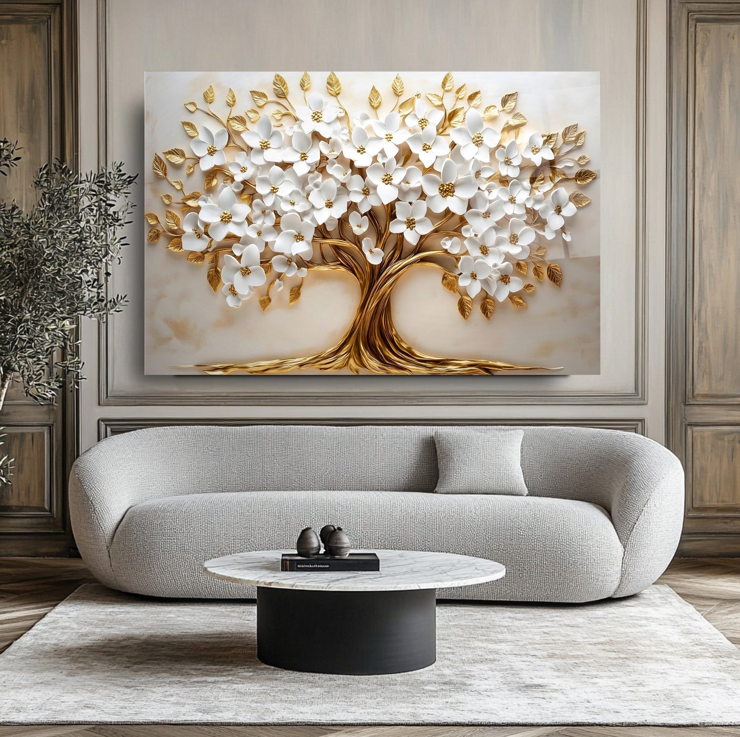 Çiçekli Hayat Ağacı Cam Tablo