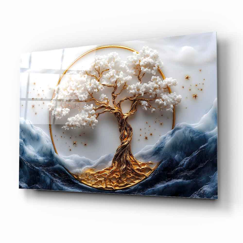 Gold Detay Hayat Ağacı Cam Tablo