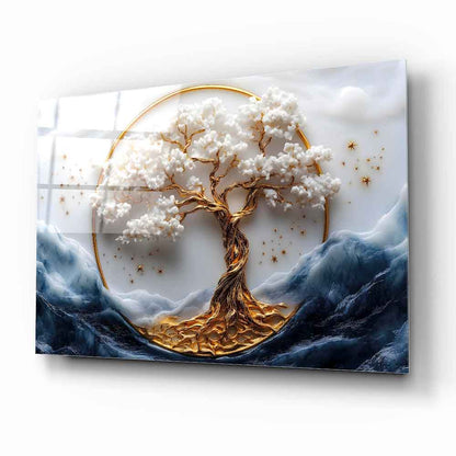 Gold Detay Hayat Ağacı Cam Tablo