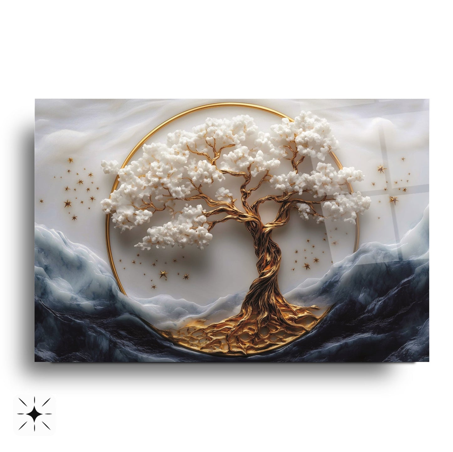 Gold Detay Hayat Ağacı Cam Tablo