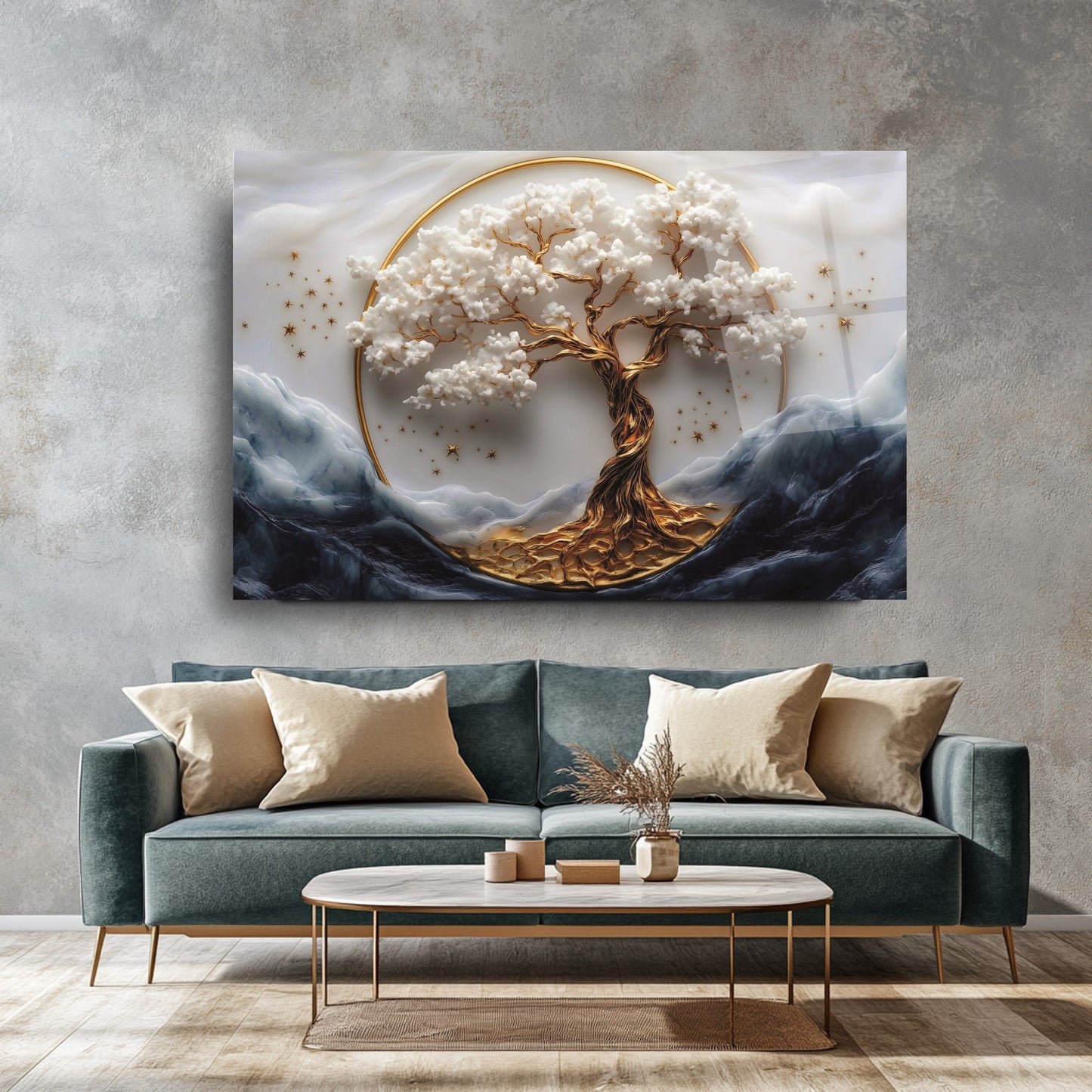 Gold Detay Hayat Ağacı Cam Tablo