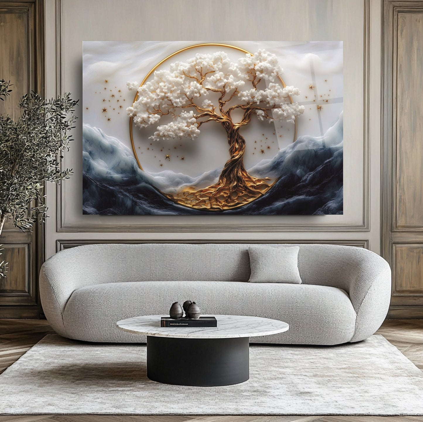 Gold Detay Hayat Ağacı Cam Tablo