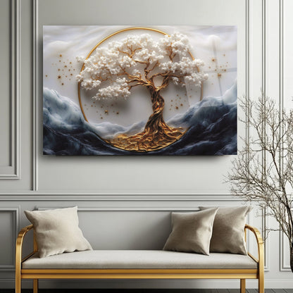 Gold Detay Hayat Ağacı Cam Tablo