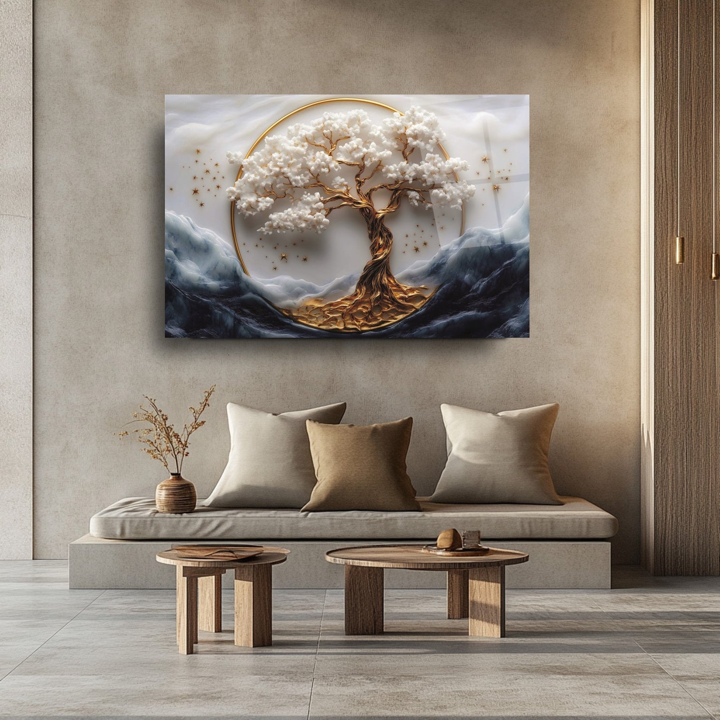 Gold Detay Hayat Ağacı Cam Tablo